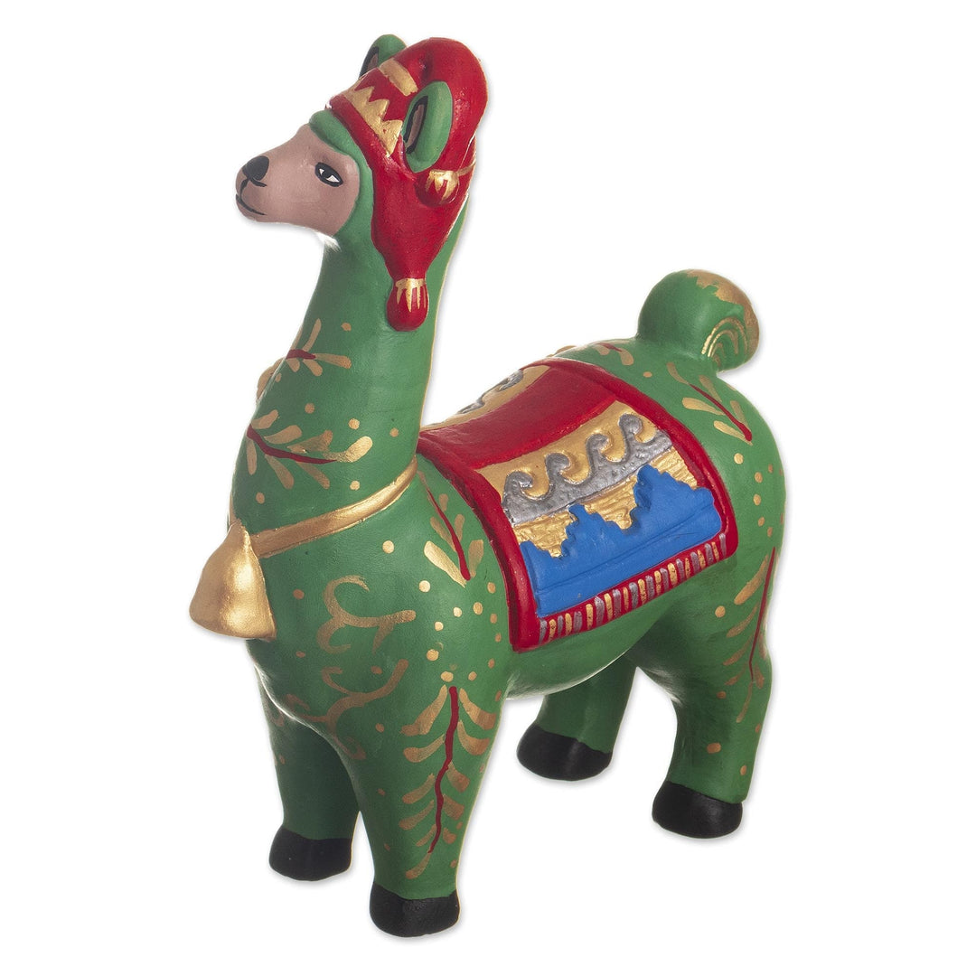 Christmas Motif Llama Sculpture - Holiday Llama in Green