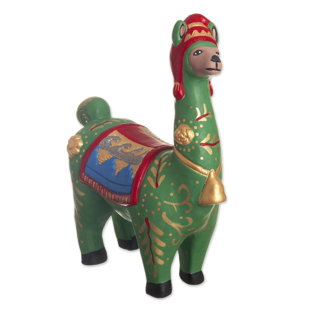 Christmas Motif Llama Sculpture - Holiday Llama in Green