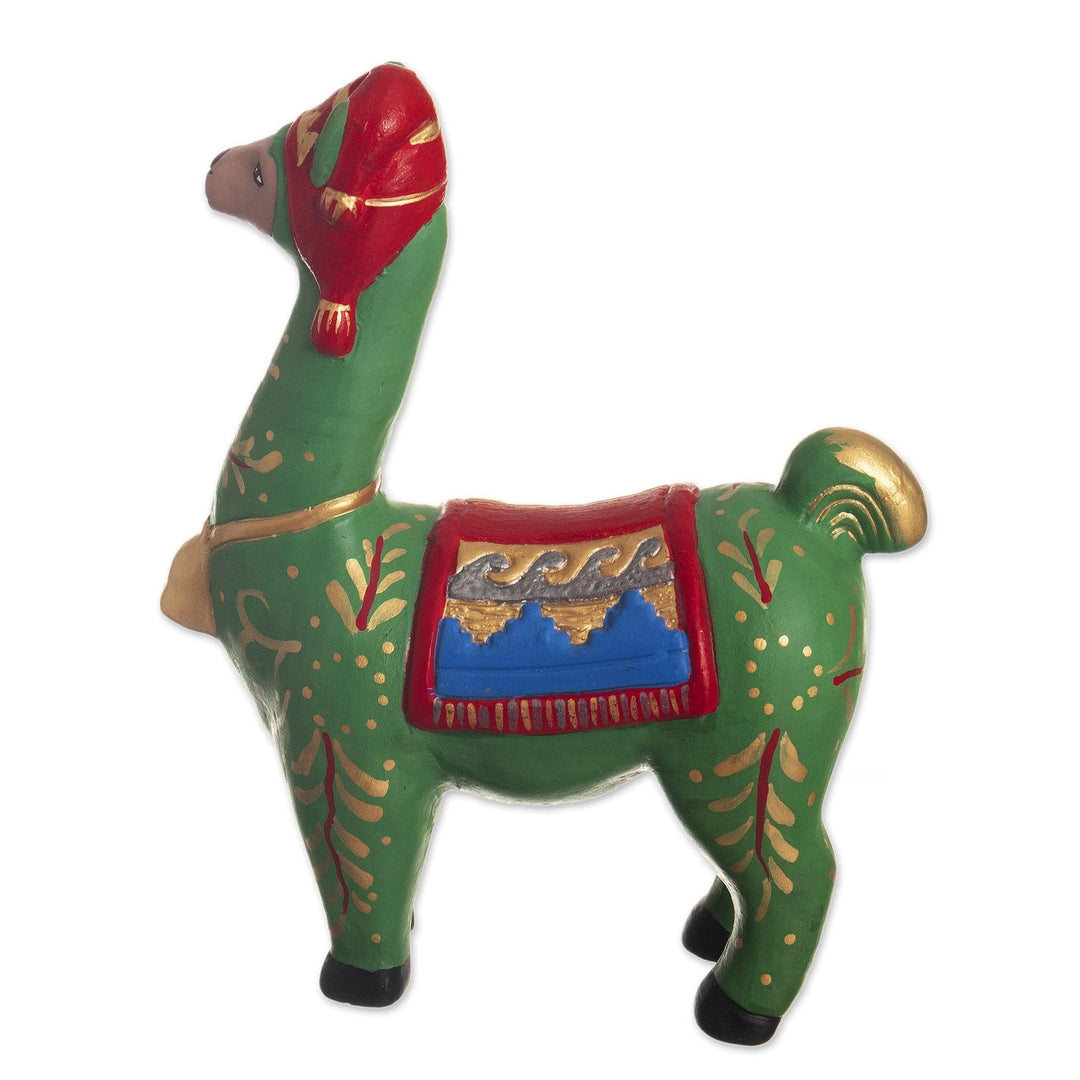 Christmas Motif Llama Sculpture - Holiday Llama in Green