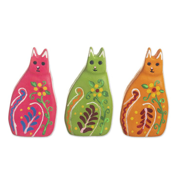 Hand Painted Ceramic Cat Figurines (Set of 3) - Colorful Cats