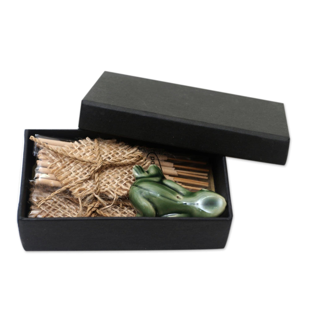 Ceramic Incense Set with Frog Motif - Balinese Frog