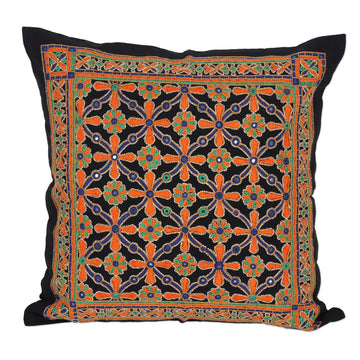 Embroidered Cotton Cushion Cover with Floral Motif - Palace Maze