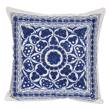 Embroidered Cotton Cushion Cover - Royal Blue