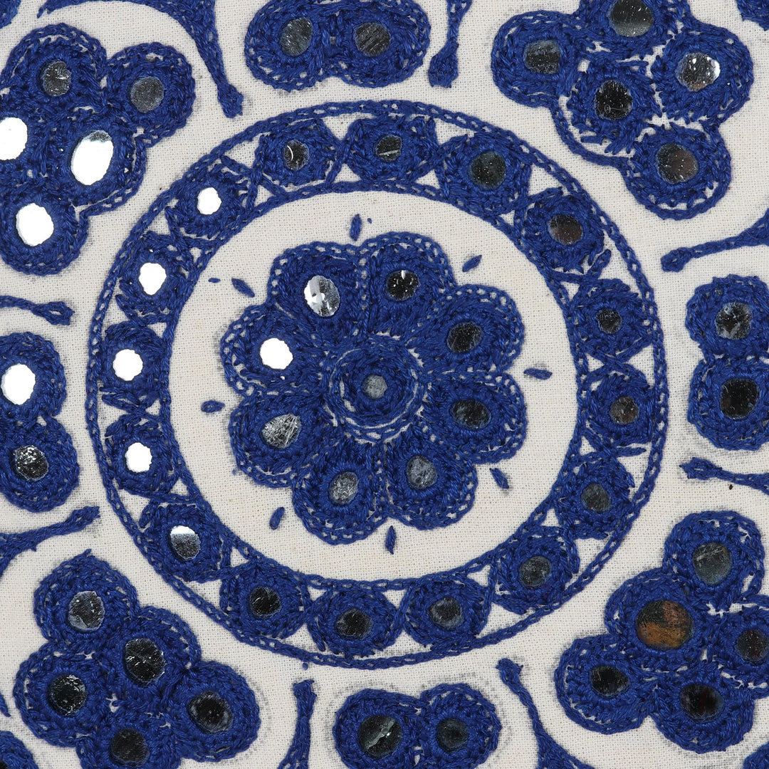 Embroidered Cotton Cushion Cover - Royal Blue