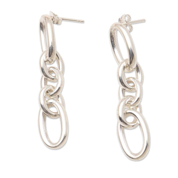 Sterling Silver Chain Link Dangle Earrings - Modern Chain