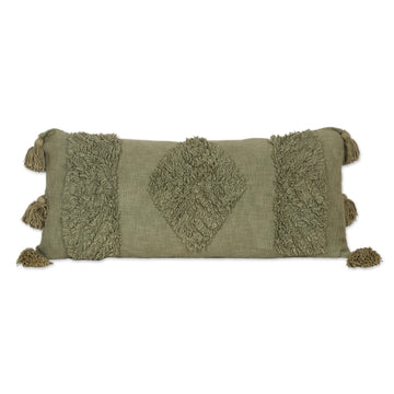 Green Cotton Cushion Cover with Tufted Embroidery - Good Deed in Green