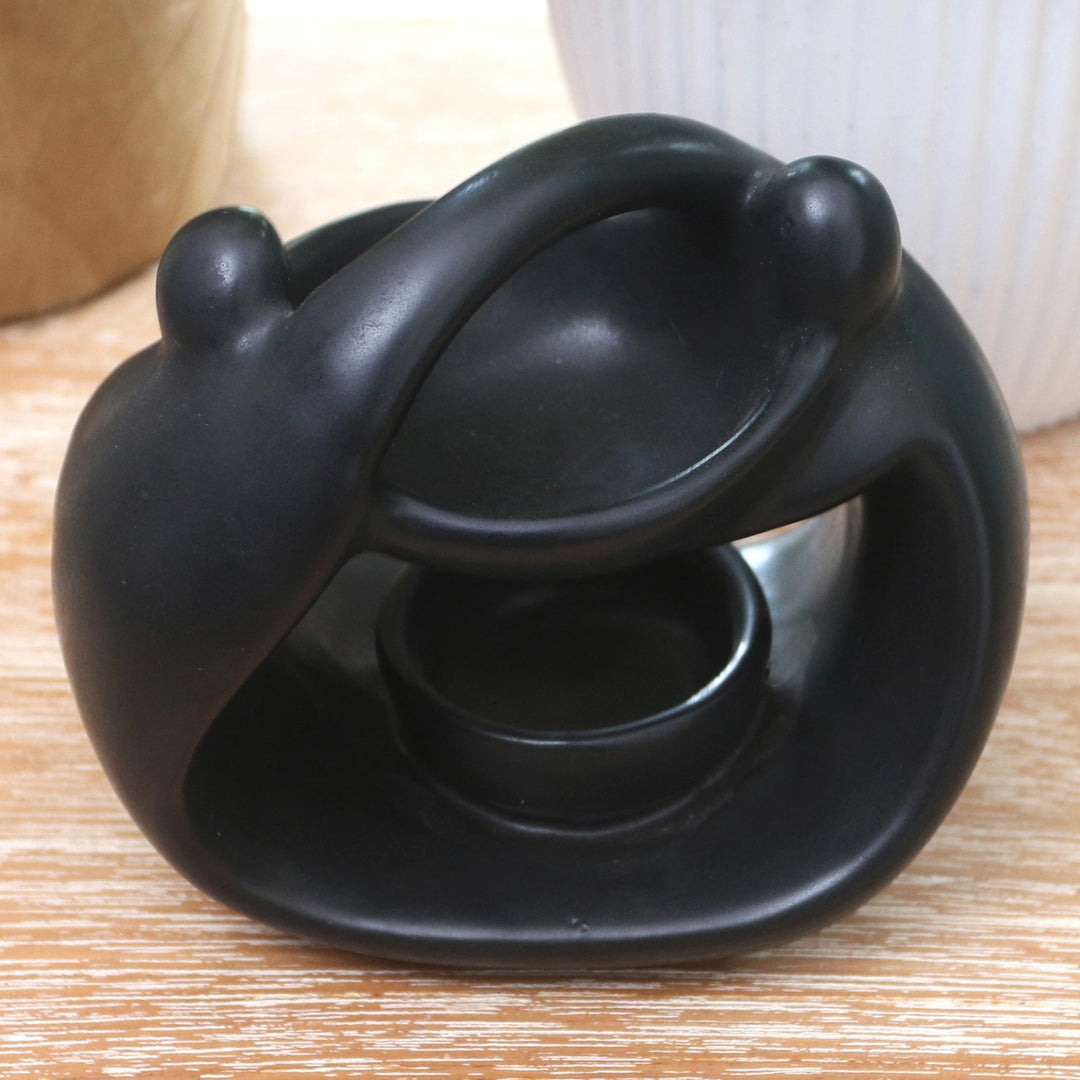 Black Ceramic Oil Warmer from Bali - Light in the Dark