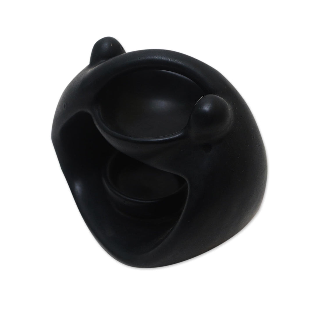 Black Ceramic Oil Warmer from Bali - Light in the Dark