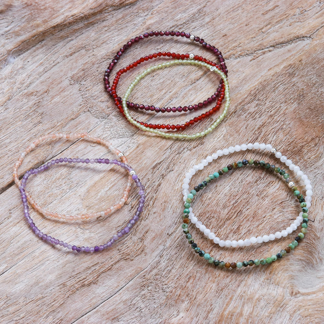 Thai Gemstone Beaded Stretch Bracelets (Set of 7) - Lucky Week