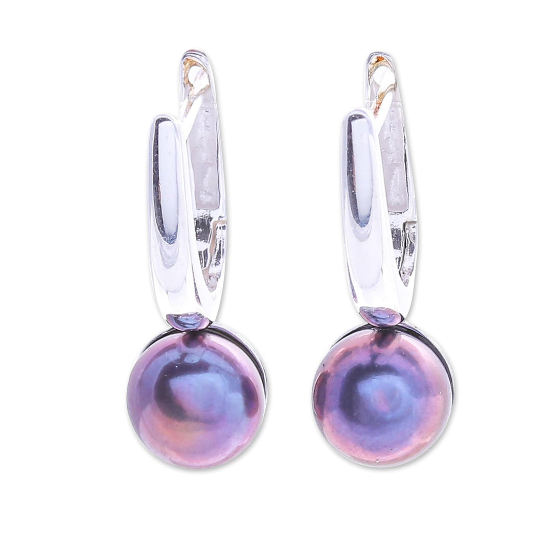 Purple Cultured Pearl Drop Earrings - Mood Lift in Purple