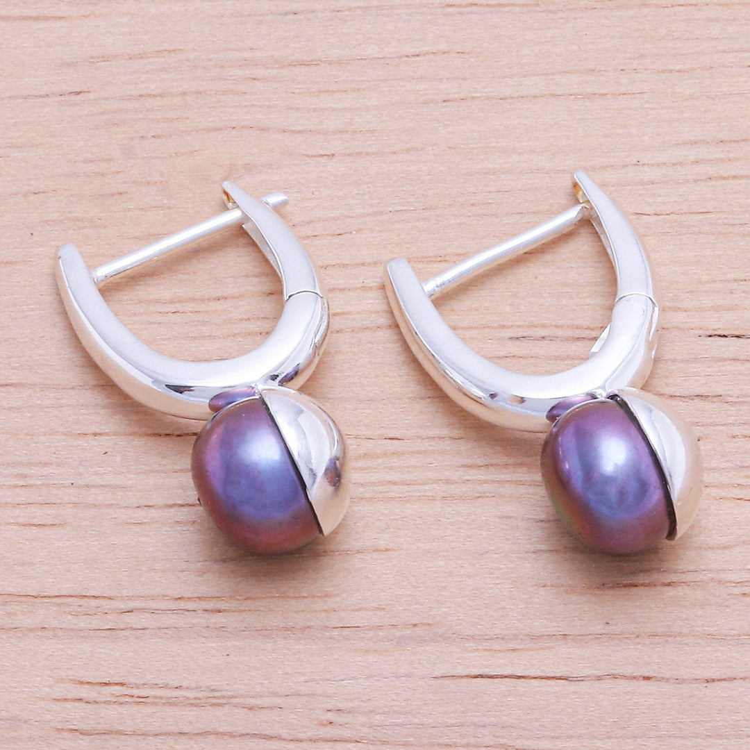 Purple Cultured Pearl Drop Earrings - Mood Lift in Purple