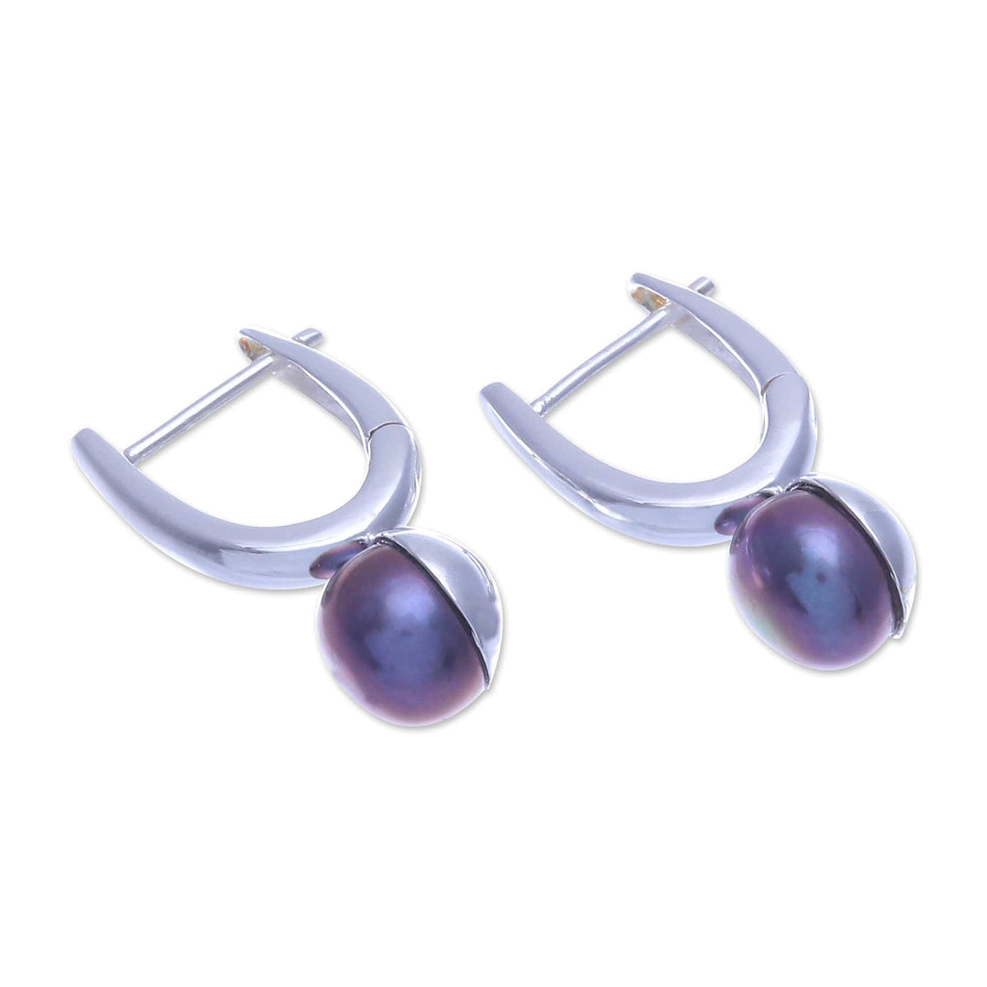 Purple Cultured Pearl Drop Earrings - Mood Lift in Purple