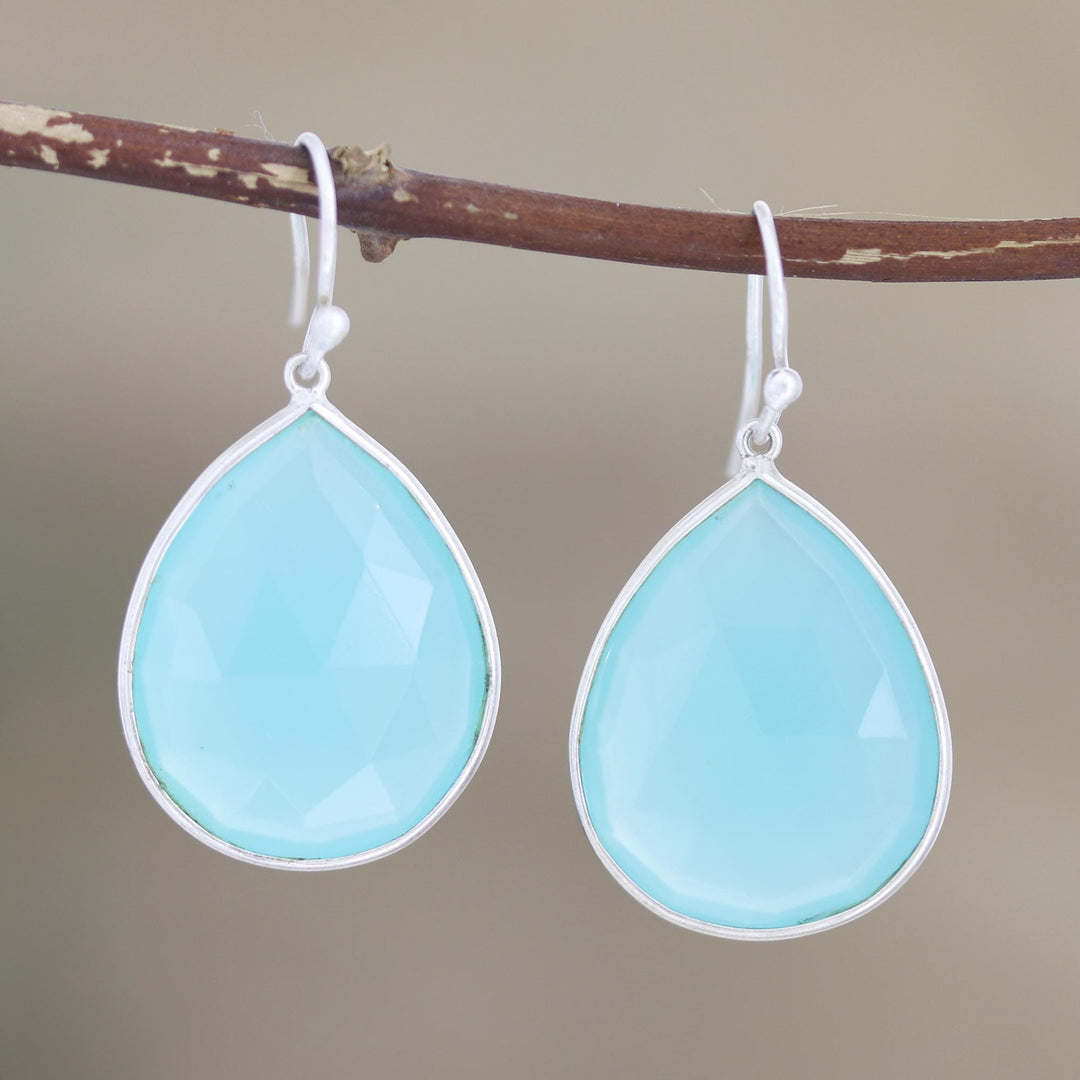 Chalcedony and Sterling Silver Dangle Earrings - Dropped in Blue