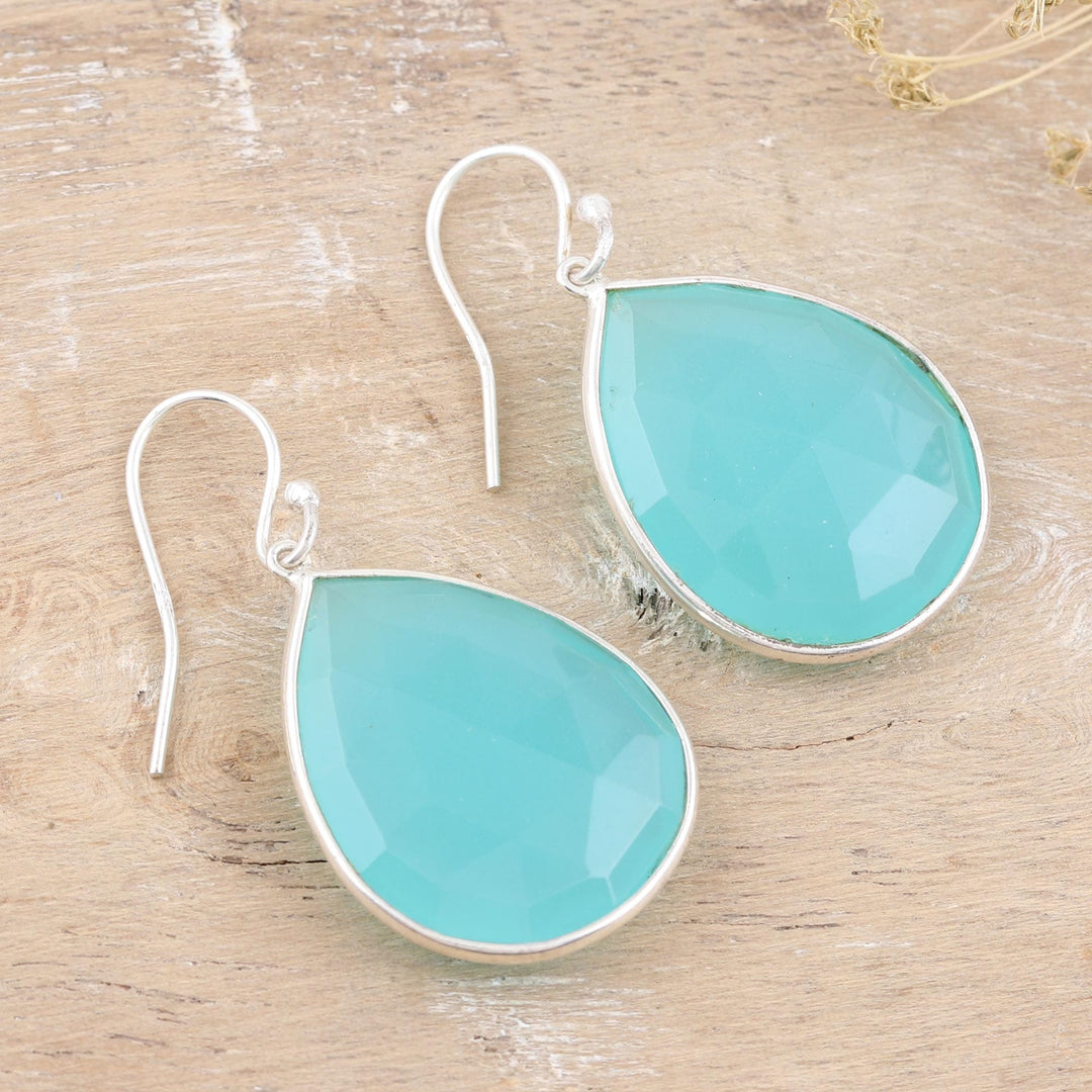 Chalcedony and Sterling Silver Dangle Earrings - Dropped in Blue