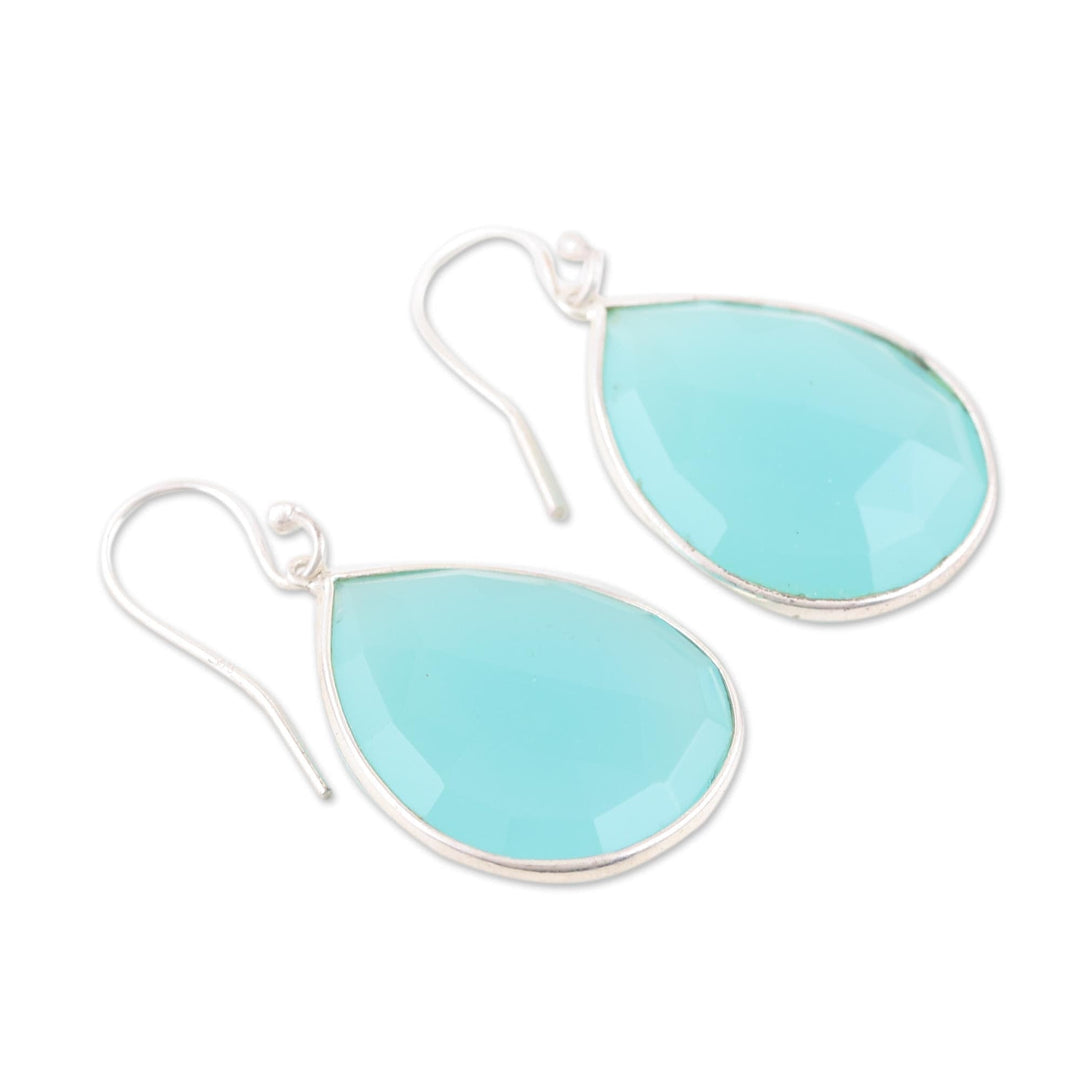 Chalcedony and Sterling Silver Dangle Earrings - Dropped in Blue