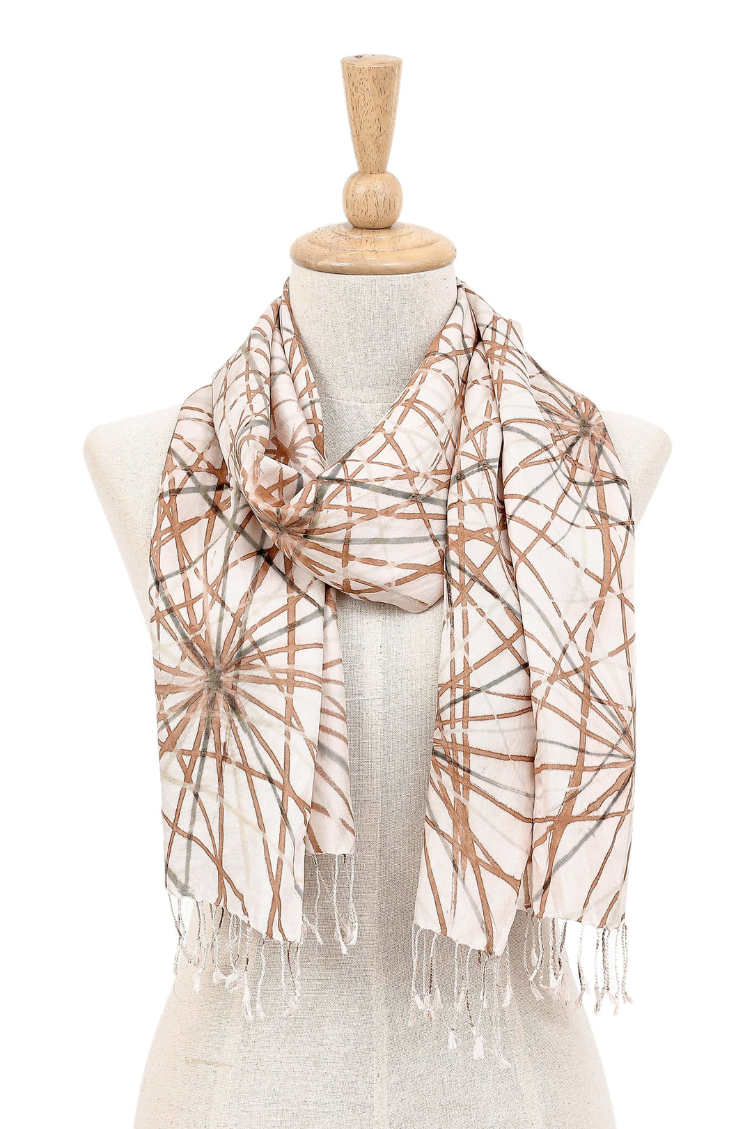 Hand-Painted Thai Silk Scarf - Firework Festival in Brown