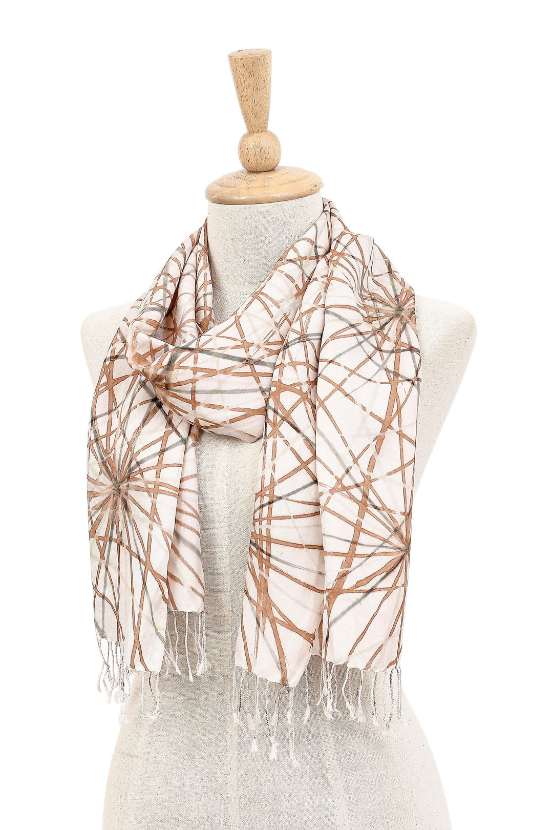 Hand-Painted Thai Silk Scarf - Firework Festival in Brown