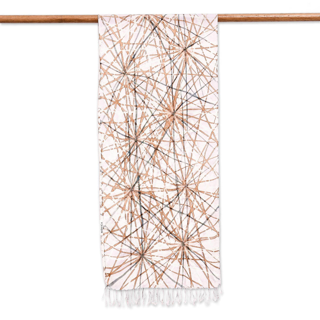 Hand-Painted Thai Silk Scarf - Firework Festival in Brown