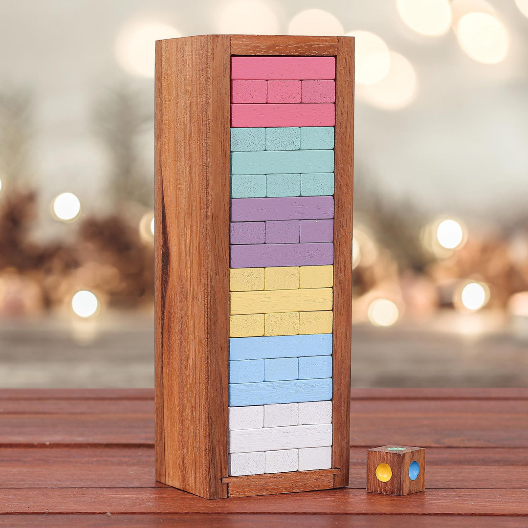 Handmade Raintree Wood Stacking Puzzle - Colorful Balance in Large