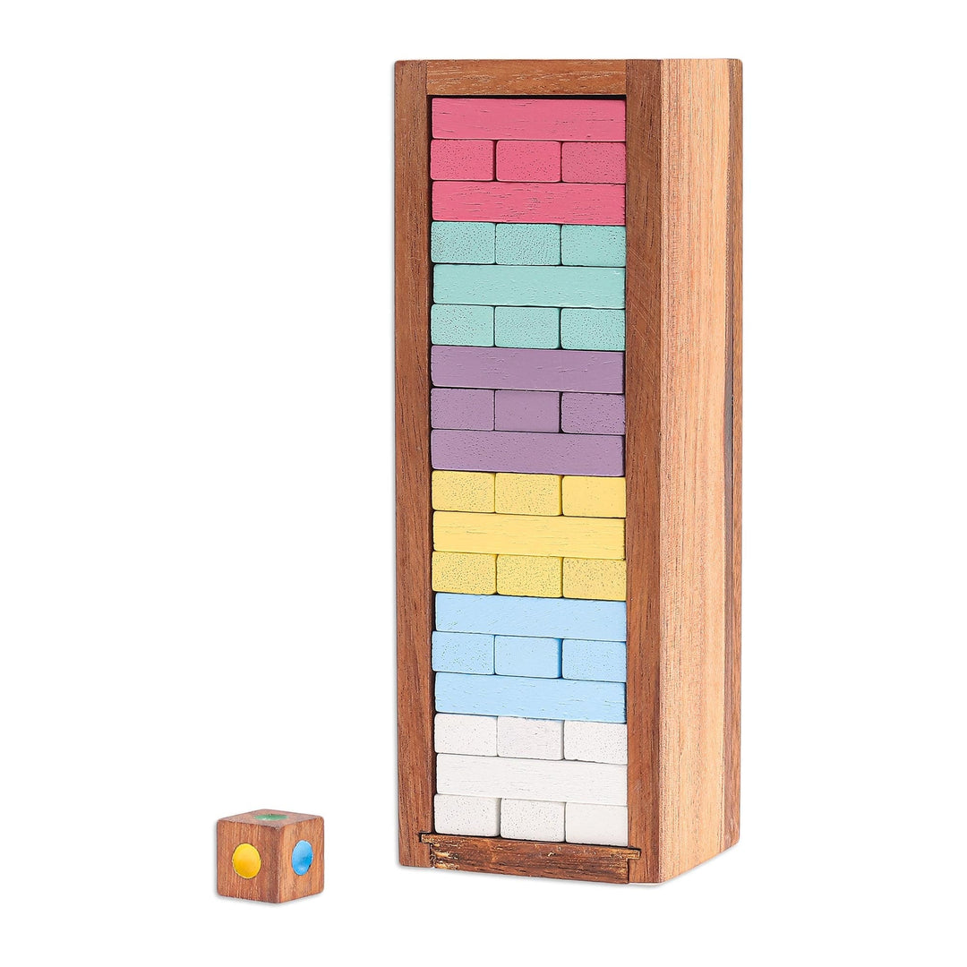 Handmade Raintree Wood Stacking Puzzle - Colorful Balance in Large