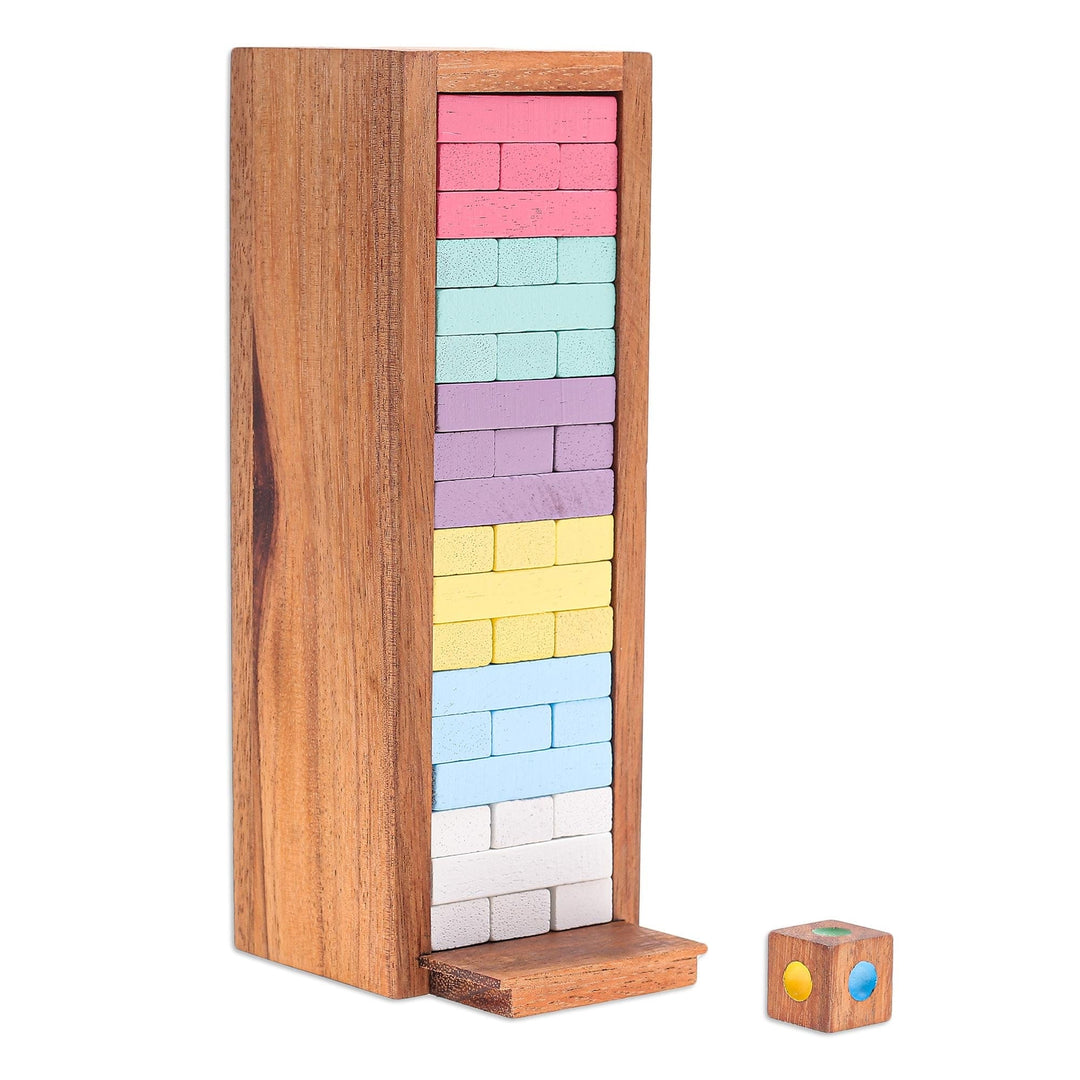 Handmade Raintree Wood Stacking Puzzle - Colorful Balance in Large