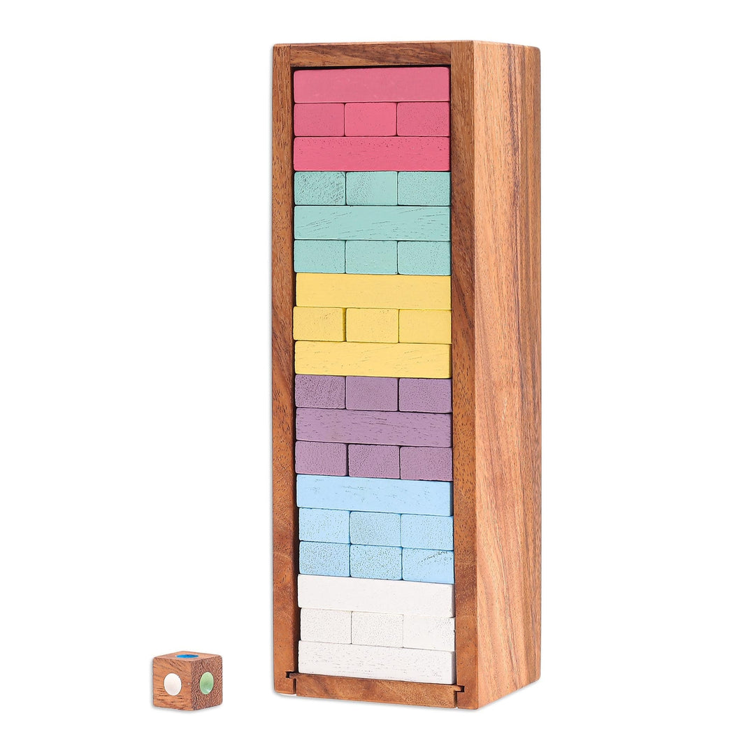 Thai Raintree Wood Stacking Puzzle - Colorful Balance in Medium