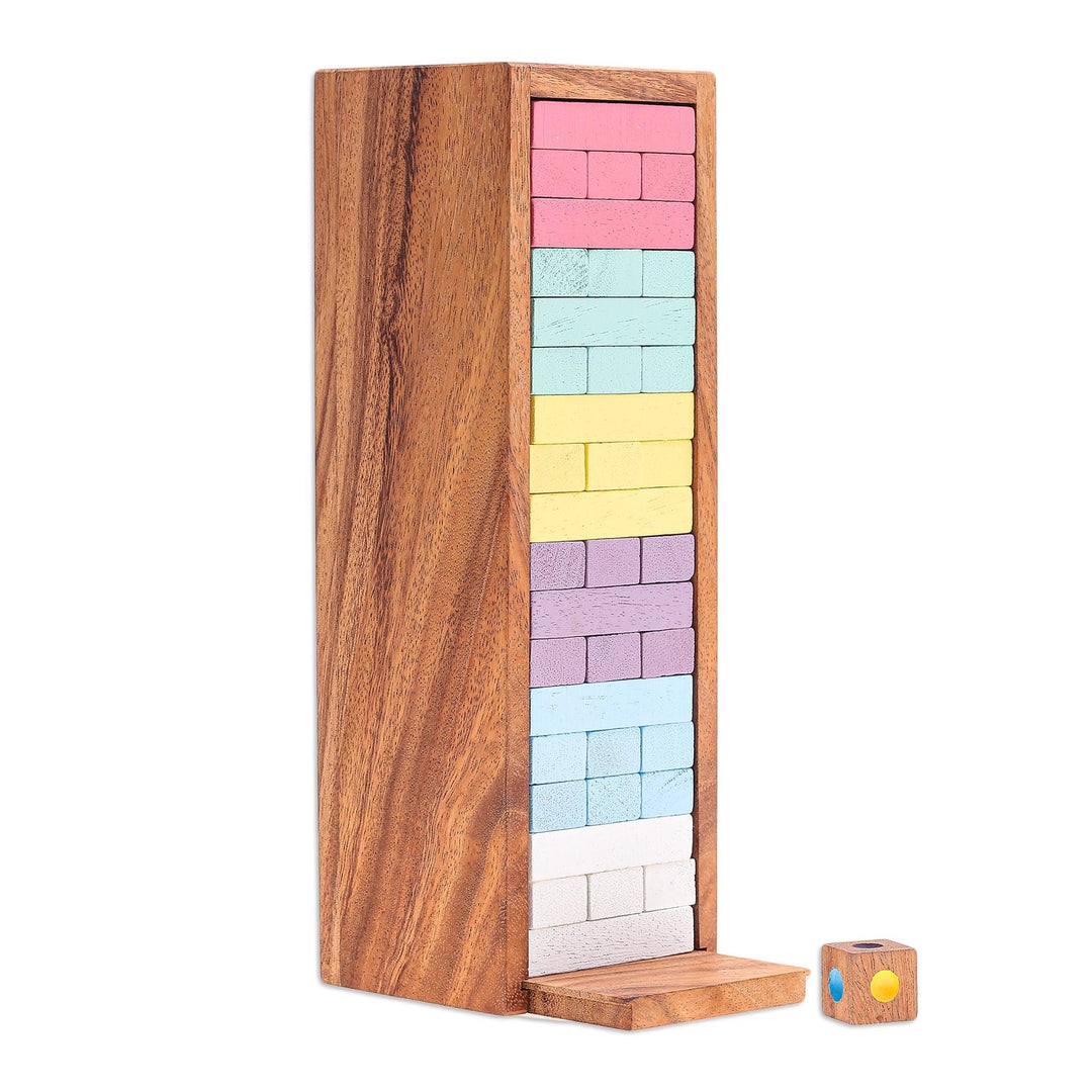 Thai Raintree Wood Stacking Puzzle - Colorful Balance in Medium
