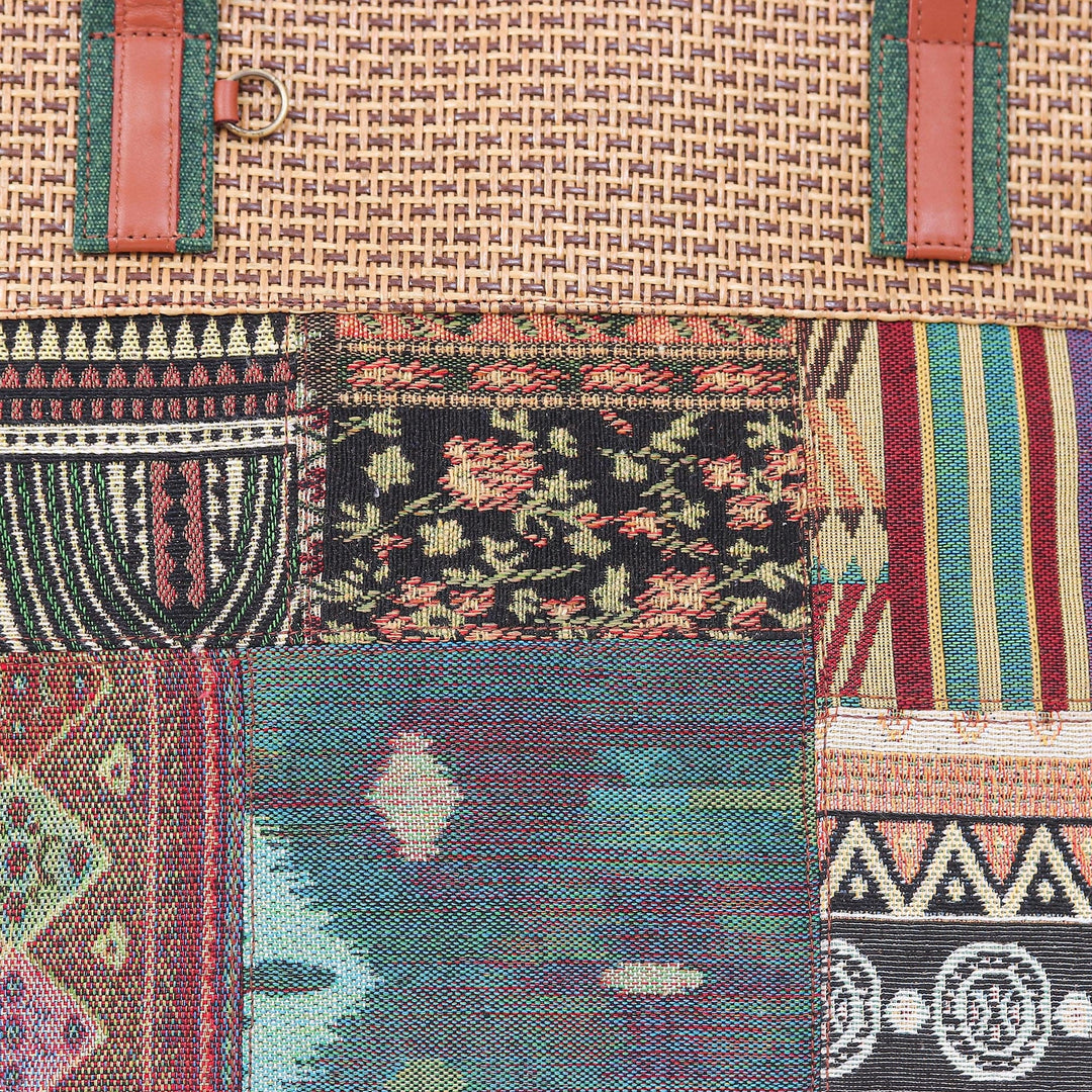 Thai Leather-Accented Cotton Tote Bag - Chill Night in Green