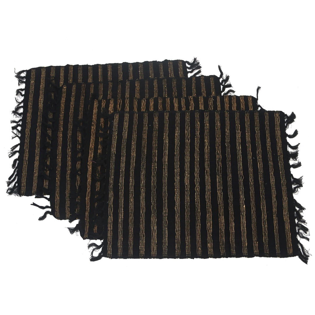 Striped Cotton and Natural Fiber Placemats (Set of 4) - Black Lurik