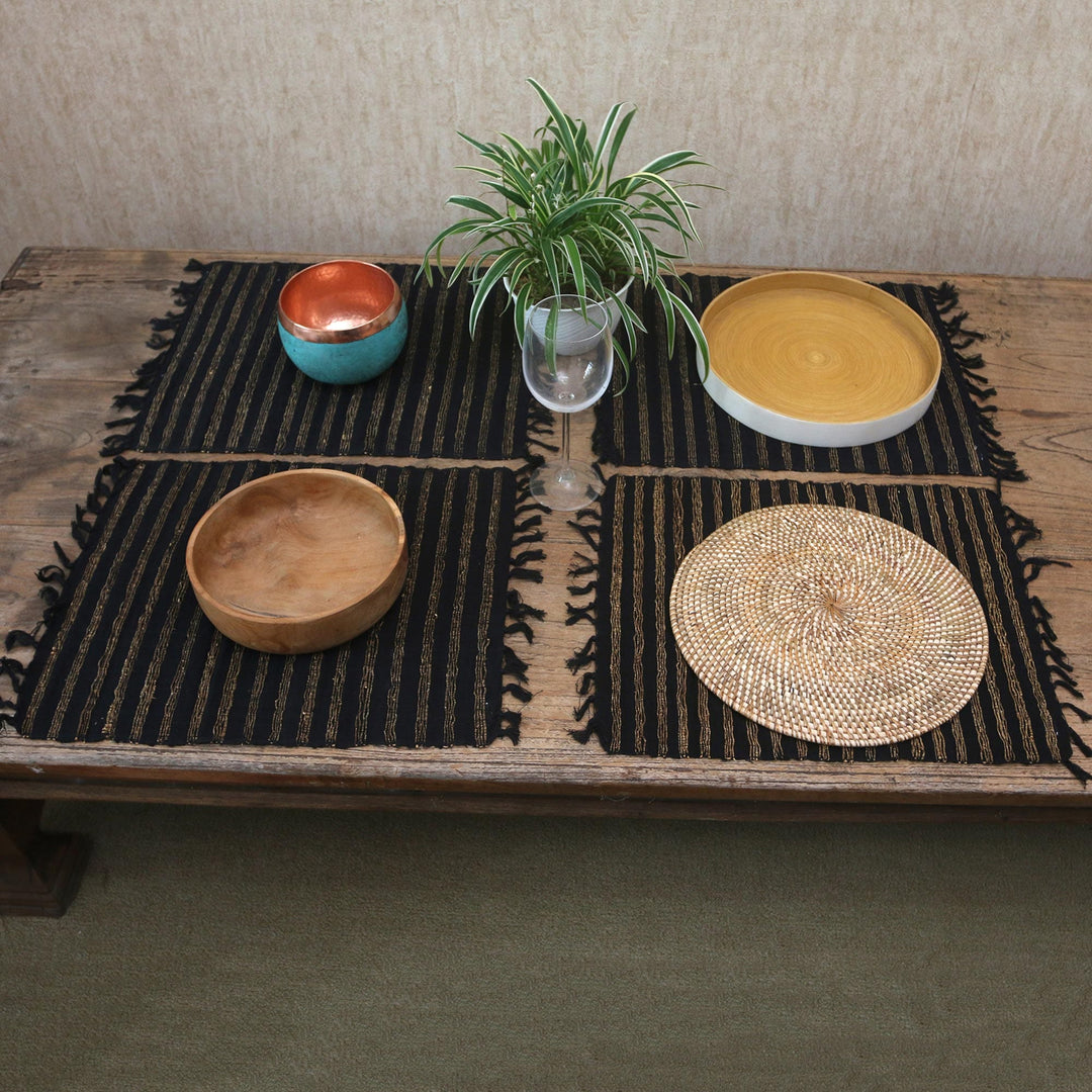 Striped Cotton and Natural Fiber Placemats (Set of 4) - Black Lurik