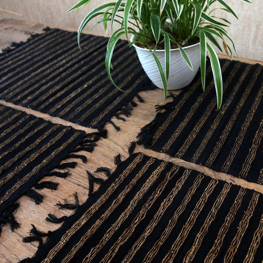 Striped Cotton and Natural Fiber Placemats (Set of 4) - Black Lurik