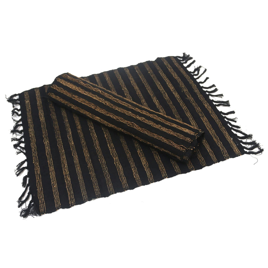 Striped Cotton and Natural Fiber Placemats (Set of 4) - Black Lurik