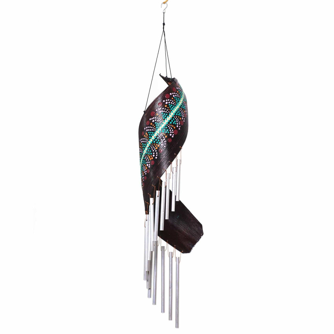 Handcrafted Coconut Fiber Wind Chime from Bali - Sunset Melody