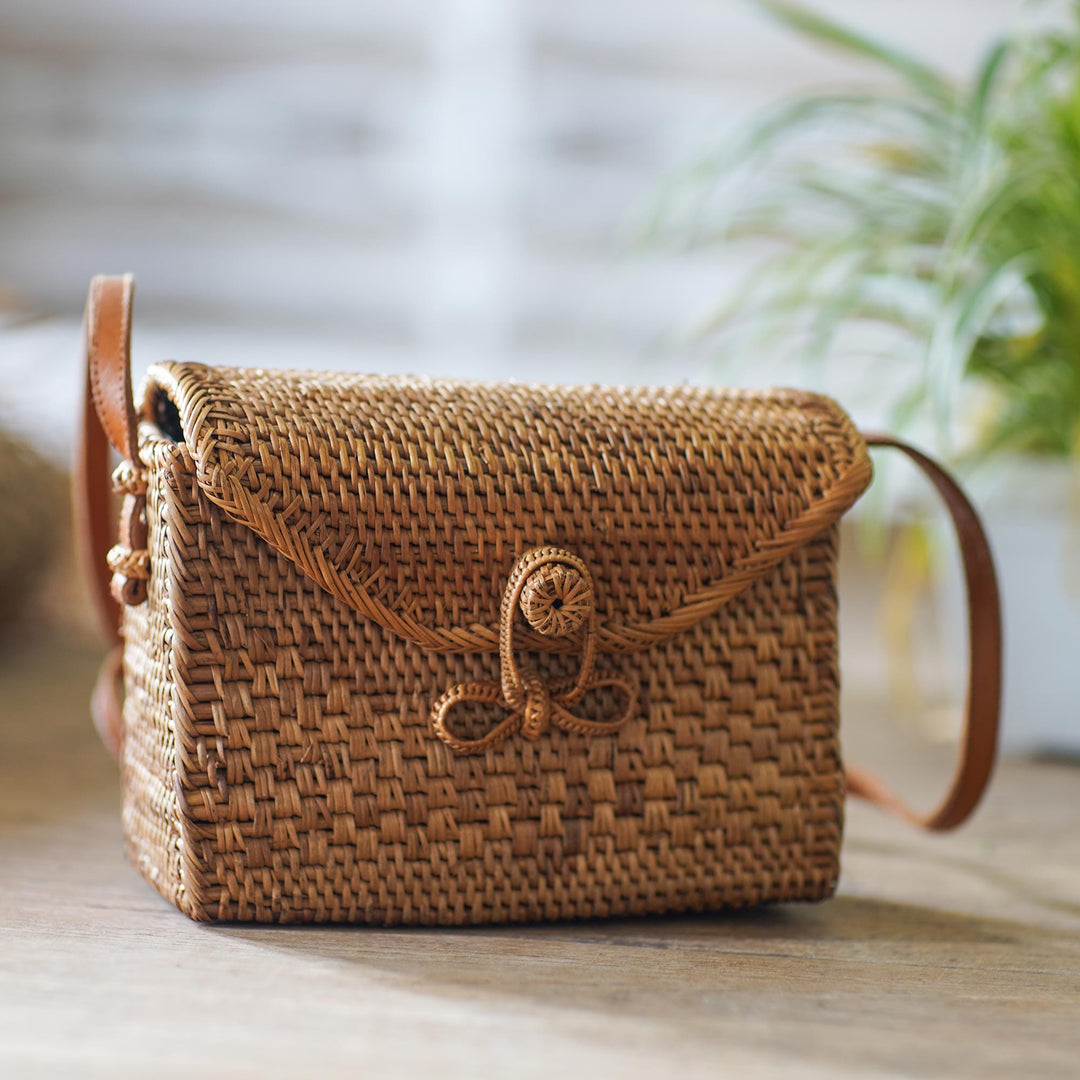 Hand-Woven Bamboo Sling Bag with Batik Lining - Here to Stay