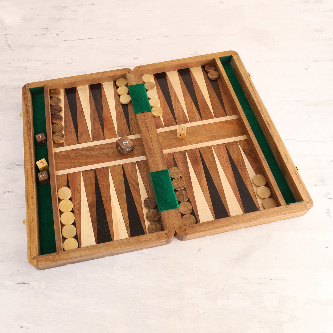 Handcrafted Acacia Wood Backgammon Set from India - Ancient Fun