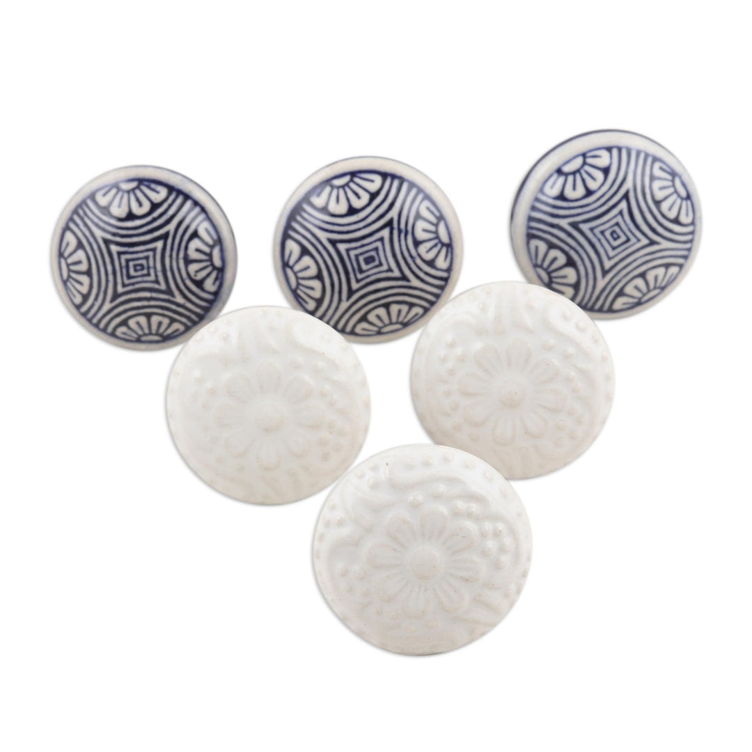 Hand-Painted Ceramic Knobs from India (Set of 6) - Elegant Assortment
