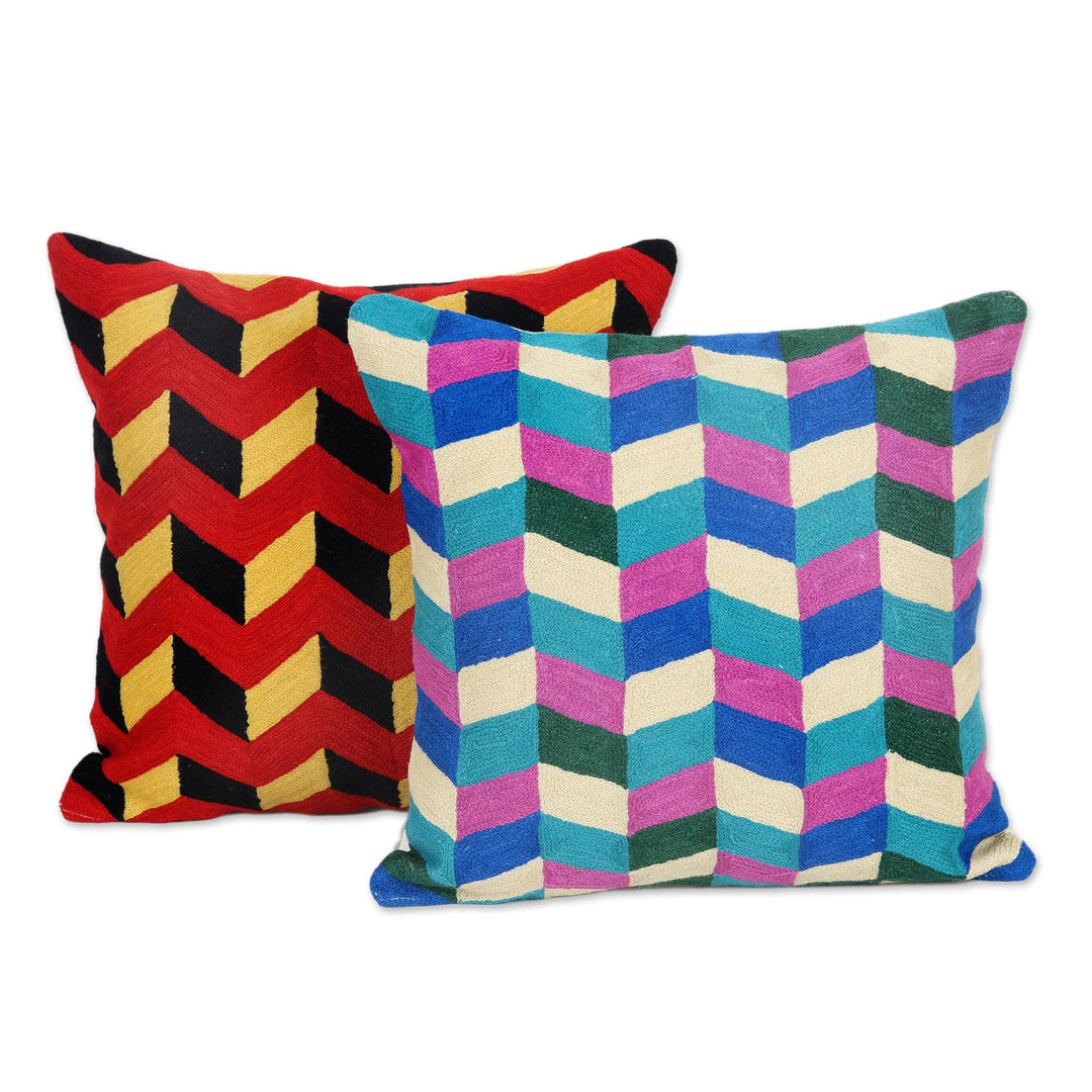 Cotton Cushion Covers with Geometric Motif (Pair) - Zigzag Maze