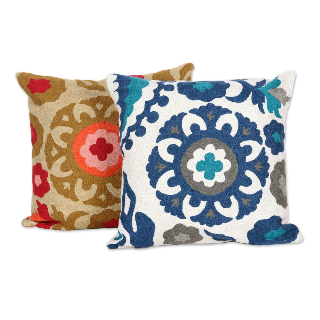 Embroidered Cotton Cushion Covers with Floral Motif (Pair) - Bloom, Baby