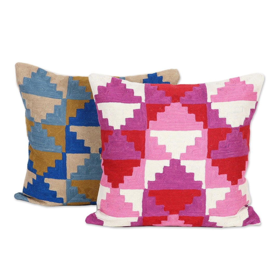 Embroidered Geometric Cotton Cushion Covers (Pair) - Video Games