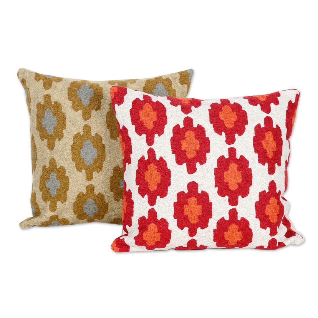 Cotton Cushion Covers with Chain Stitching (Pair) - Quick Switch