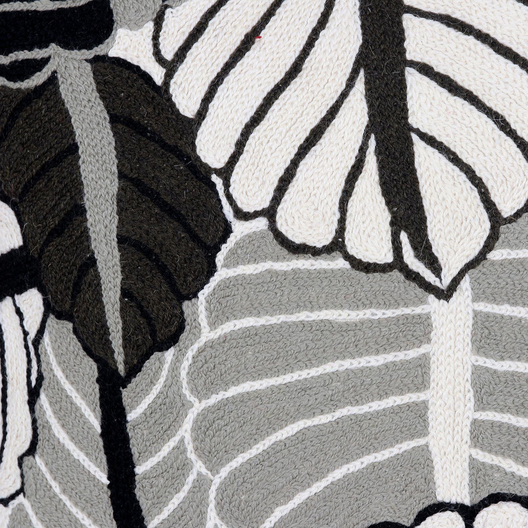 Embroidered Cotton Cushion Covers with Leaf Motif (Pair) - Leaf Pile