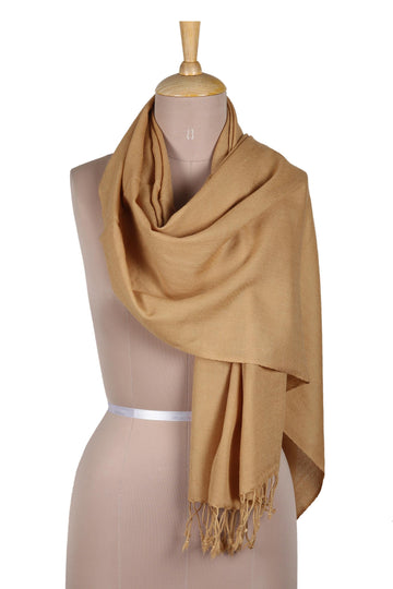 Hand-Woven Ochre Wool Shawl - Winter Warmth in Ochre