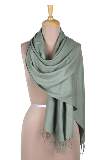 Hand-Woven Light Green Wool Shawl - Winter Warmth in Jade