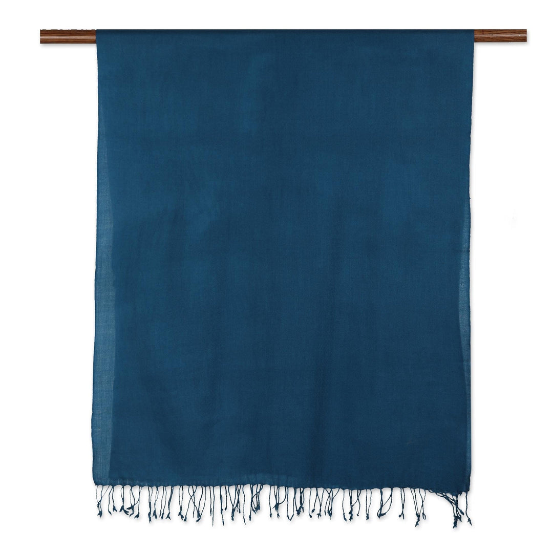 Hand-Woven Teal Wool Shawl from India - Winter Warmth in Teal