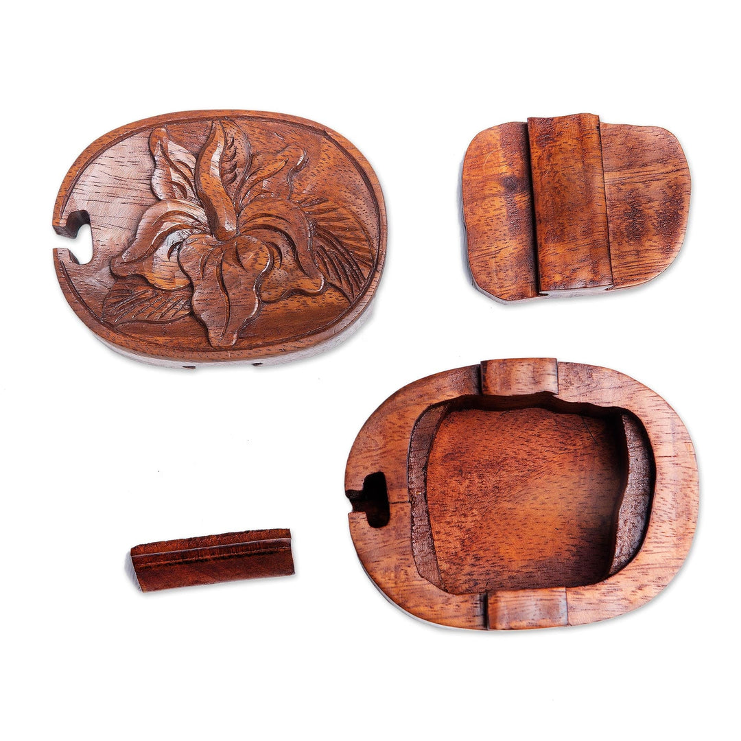 Hand Carved Hibiscus Flower Puzzle Box - Autumn Hibiscus