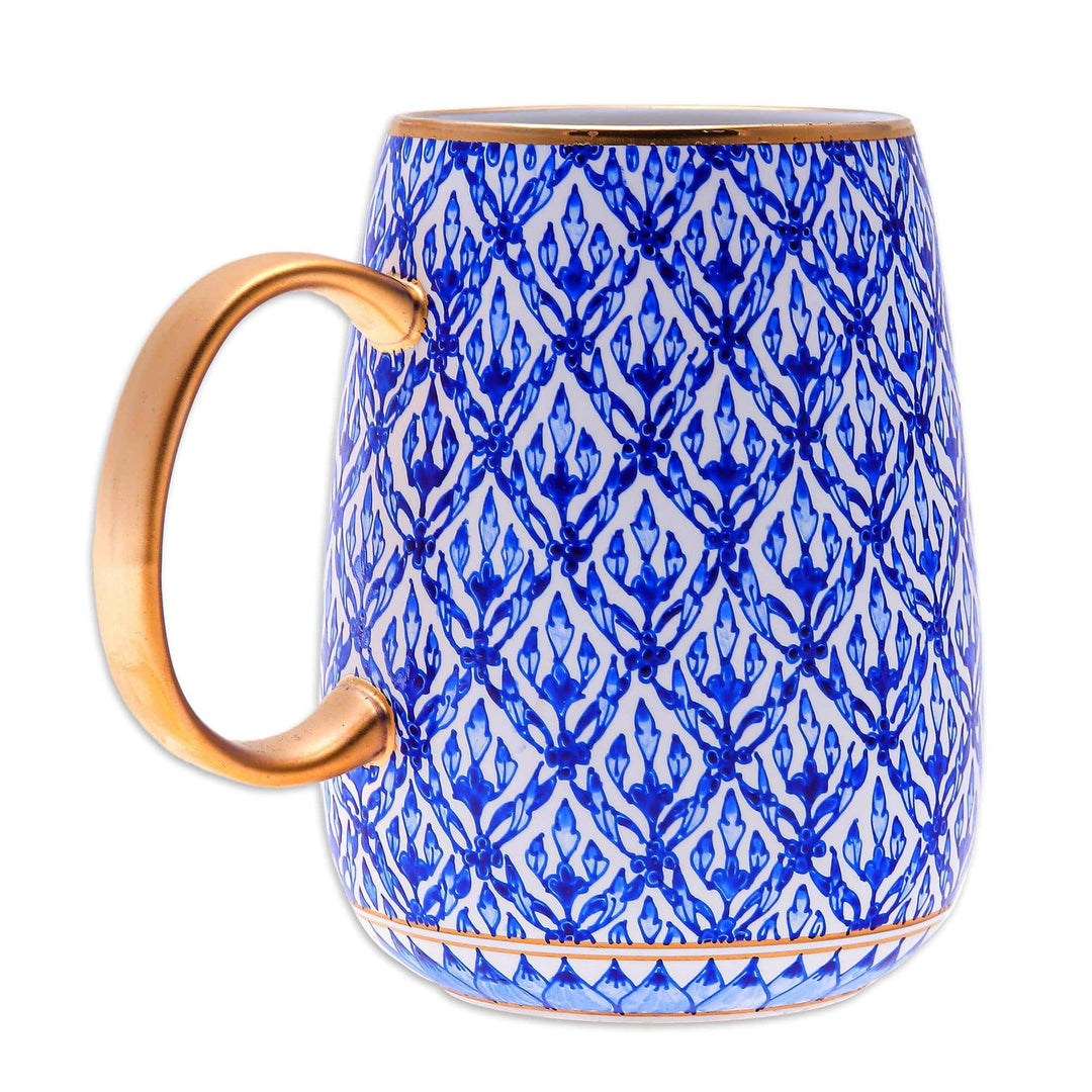 Hand Painted Benjarong Porcelain Mug - Blue Heaven