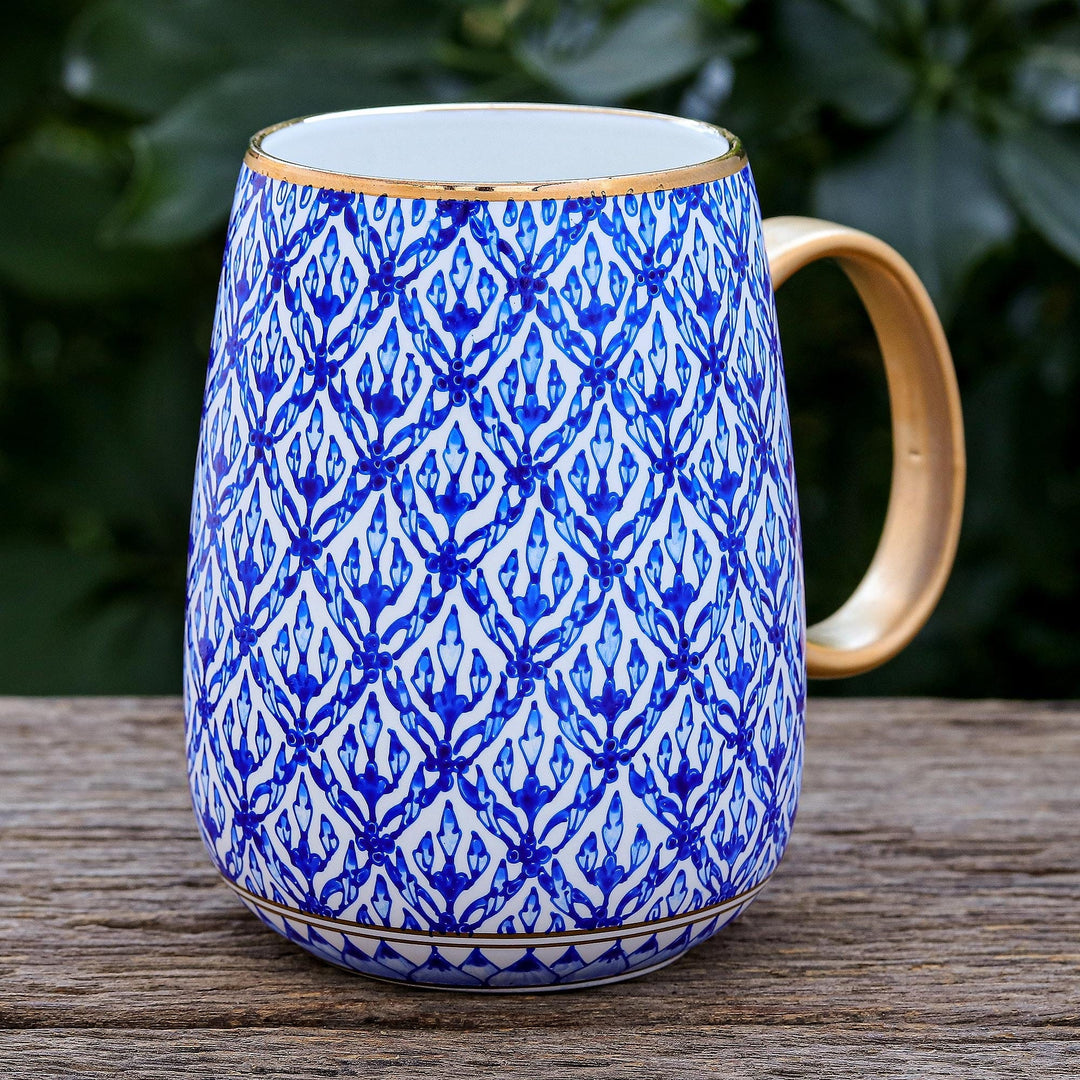 Hand Painted Benjarong Porcelain Mug - Blue Heaven