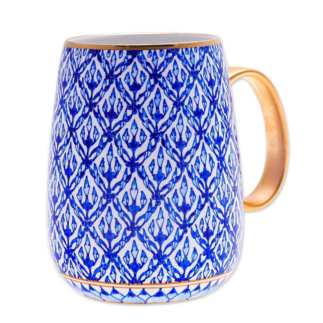 Hand Painted Benjarong Porcelain Mug - Blue Heaven