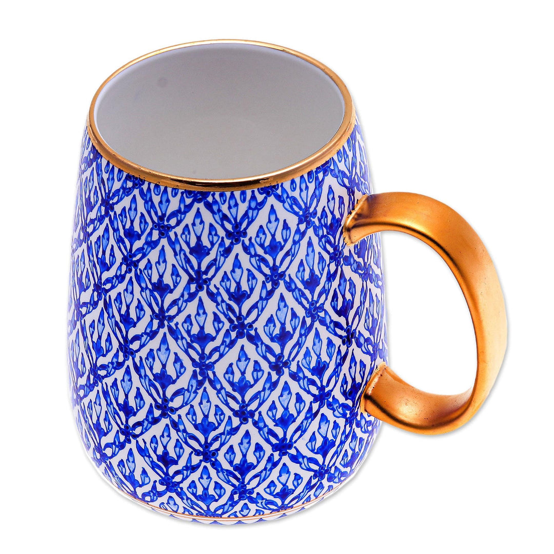 Hand Painted Benjarong Porcelain Mug - Blue Heaven