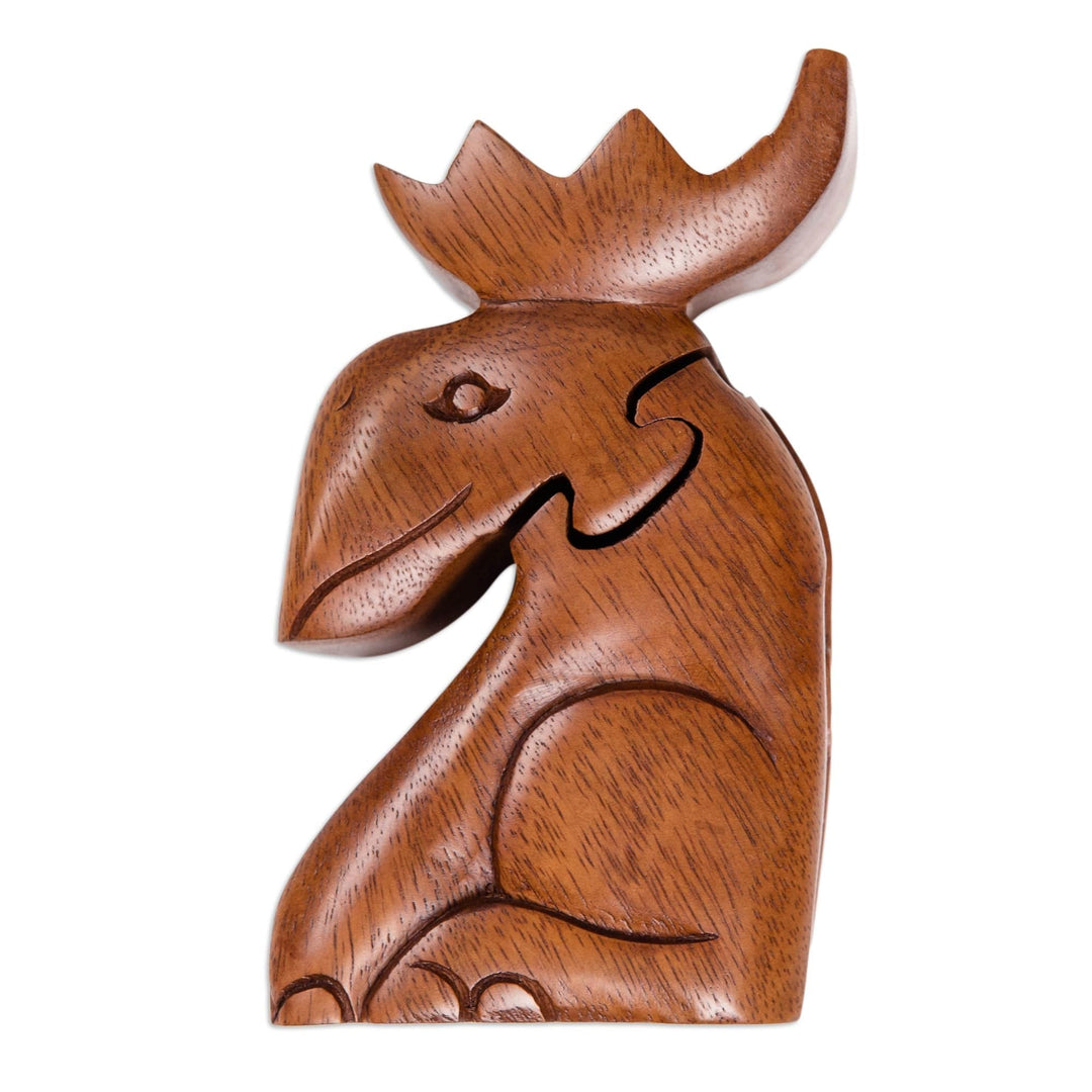 Decorative Wood Puzzle Box with Moose Motif - Lead the Charge